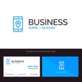 Application, Mobile, Mobile Application, Location, Map Blue Business logo and Business Card Template. Front and Back Design