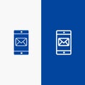 Application, Mobile, Mobile Application, Mail Line and Glyph Solid icon Blue banner Line and Glyph Solid icon Blue banner Royalty Free Stock Photo