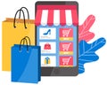 Application for online shopping on a phone screen. Special offer purchases vector illustration