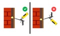 Application of polyurethane foam with a gun. Instructions for use. Right and wrong use of mounting tool. Vector