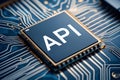 Application programming interface api microchip with circuitry showing connectivity and digital communication Royalty Free Stock Photo