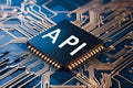 Application programming interface depicted on a microchip circuit board design Royalty Free Stock Photo