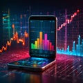 Application of Smartphone with business graph analytics data and Programming, testing cross platform code Royalty Free Stock Photo