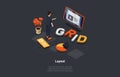 Application For Smartphone And PC With Analytics Data. Developer Analyzing Trends, Stats, Software Development, Content Royalty Free Stock Photo