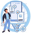Application testing metaphor. Vector. App test, arenwhere apps mettle is truly tested Software testing, watchmthat keeps Royalty Free Stock Photo