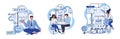 Application testing metaphor. Vector. Software testing, broom that sweeps away coding errors Application testing Royalty Free Stock Photo