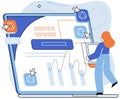 Application testing metaphor. Vector. Software testing, sweep that keeps software environment clefrom bugs
