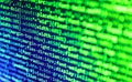 Application web source code on monitor. HTML5 in editor for website development. Crypto currency terms cloud white abstract Royalty Free Stock Photo