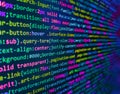 Application web source code on monitor. Photo of computer digital background. Computer code on laptop web developing. Screen of Royalty Free Stock Photo