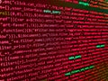Application web source code on monitor. Programming source code abstract screen of software developer. Code on dark background. Royalty Free Stock Photo