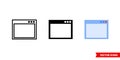 Application window icon of 3 types color, black and white, outline. Isolated vector sign symbol. Royalty Free Stock Photo
