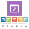 Application wizard flat white icons in square backgrounds
