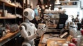 Applied AI - an artificial intelligence enabled robot is serving espresso in a modern coffee bar