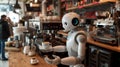 Applied AI - an artificial intelligence enabled robot is serving espresso in a modern coffee bar