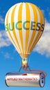 Applied mathematics and success - shown as word Applied mathematics on a fuel tank and a balloon, to symbolize that Applied