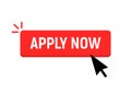 Apply now job submit button icon. Vector apply now click cursor Royalty Free Stock Photo