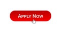 Apply now web interface button clicked mouse cursor, red color, employment