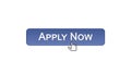 Apply now web interface button clicked mouse cursor, violet color, employment