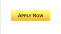 Apply now web interface button orange color, online education program, vacancy