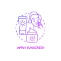 Apply sunscreen purple gradient concept icon