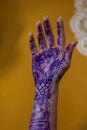 Applying Beautiful henna art on hands. Bridal design. Wedding Mehendi. Royalty Free Stock Photo