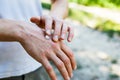 Applying an cream emollient to dry flaky skin as in the treatment of psoriasis, eczema and other dry skin conditions Royalty Free Stock Photo