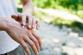 Applying an cream emollient to dry flaky skin as in the treatment of psoriasis, eczema and other dry skin conditions Royalty Free Stock Photo