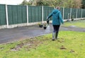 Applying Nematodes to Chafer grubs in a Doncaster garden. Royalty Free Stock Photo