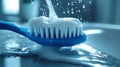 Applying toothpaste to a toothbrush next to mouthwash, closeup Royalty Free Stock Photo