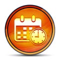 Appointment date calendar icon shiny bright orange round button illustration