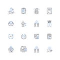 Appraise line icons collection. Evaluate , Estimate , Assess , Rate , Judge , Determine , Analyze vector and linear