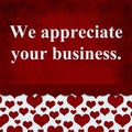 We appreciate your business message with hearts