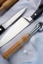 Apprentice chef; rolling pin, knives, pastry cutter Royalty Free Stock Photo