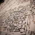 Arabic and Islamic calligraphy traditional khat practise in black ink. Royalty Free Stock Photo