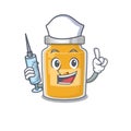 A appricot hospitable Nurse character with a syringe Royalty Free Stock Photo