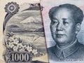 approach to japanese banknote of 1000 yen and Chinese banknote of ten yuan Royalty Free Stock Photo