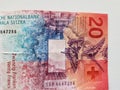 approach to swiss banknote of twenty francs Royalty Free Stock Photo