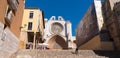 Approach to Tarragona Cathedral Spain with steps and cafe Royalty Free Stock Photo