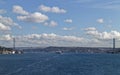 Approaching the Fatih Sultan Mehmet Suspension Bridge crossing the Bosphorus Straits Royalty Free Stock Photo