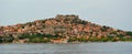 Approaching Lesvos from the sea, ancient village of Molyvos.