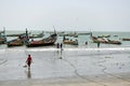 Colorful boats in africa over the ocean, return from fishing