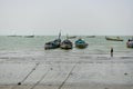 Colorful boats in africa over the ocean, return from fishing