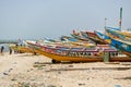 Colorful boats in africa over the ocean, return from fishing