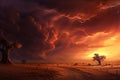 Approaching thunderstorm, landscape of evening red sky with clouds, nature concept Royalty Free Stock Photo