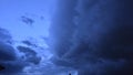 Approaching Thunderstorm Sky?Dark Blue Storm Clouds at Dusk?Intense Storm Front Rolling I Royalty Free Stock Photo