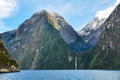 Approaching a waterfall in Milford Sound, New Zealand