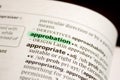 Approbation word or phrase in a dictionary