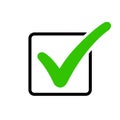 Approval check icon isolated, green check mark in black box, quality sign, tick Ã¢â¬â vector