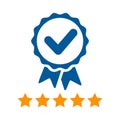 Approval check icon with stars isolated, approved or verified medal icon, customer satisfaction guarantee, certified badge symbol