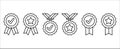 Approval medal vector icon set. Symbol of approved, certified, qualified, the best, check mark and number one. Vector sign set of